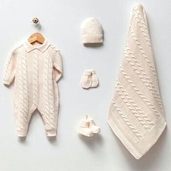 Combinaison de coton et de laine 0-3M, ensemble de tricot pour bébé de Style tressé pour nouveau-né 1