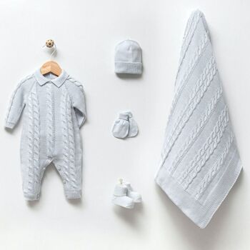 Combinaison de coton et de laine 0-3M, ensemble de tricot pour bébé de Style tressé pour nouveau-né 2