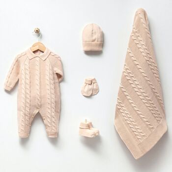 Combinaison de coton et de laine 0-3M, ensemble de tricot pour bébé de Style tressé pour nouveau-né 3