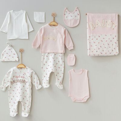 100 % Baumwolle Set für Neugeborene, Mama, Papa, Baby, Mädchen, 0–3 Monate, OMP#6050PG