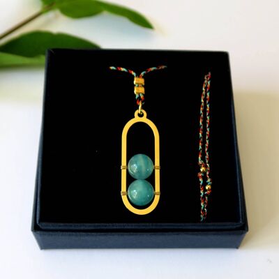 Adjustable golden cord necklace in Isis amazonites