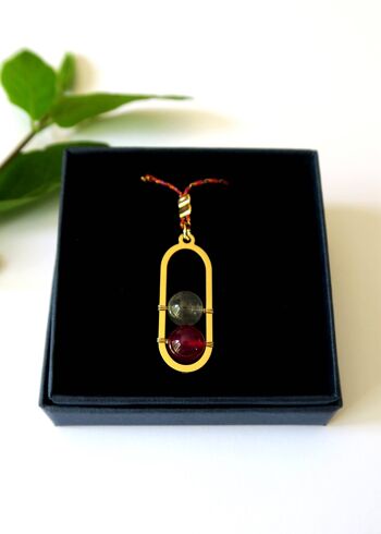 Collier long réglable doré agate rouge et labradorite Isis 3