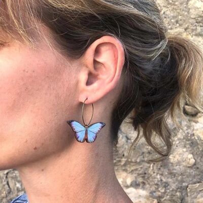 Blue Morpho butterfly earrings - Antique bronze