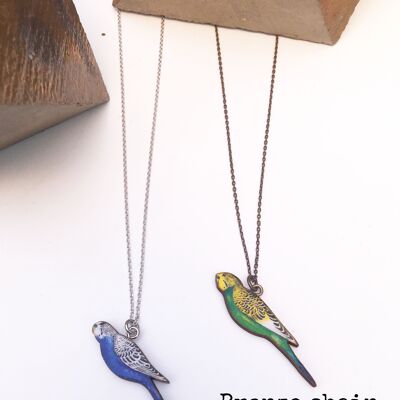Green budgie - silver plate chain