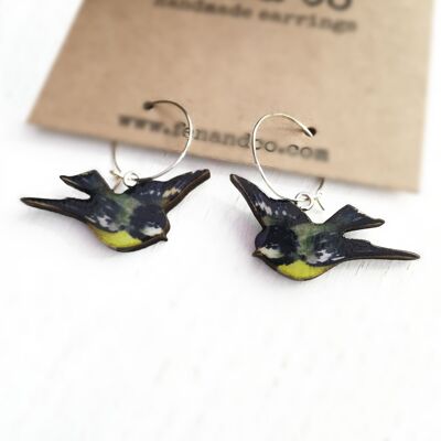 Blue Tit bird earrings - Sterling silver