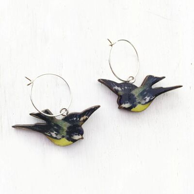 Blue Tit bird earrings - Antique bronze