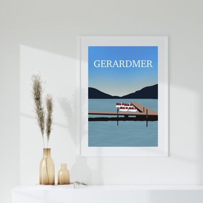 Gerardmer Vosges town illustration poster, Gerardmer lake