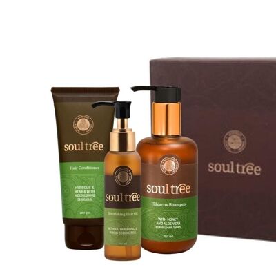 Soultree Hair Care - Geschenkbox // (Hibiskus-Shampoo, Hibiskus-Conditioner, nährendes Haaröl)