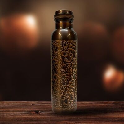 Trinkflasche aus reinem Kupfer Blumengravur Antik - 1 Liter