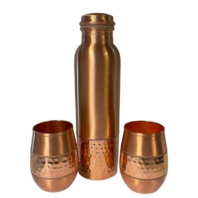 Set Cobre Puro: Botella (1 l) + 2 Vasos Secuencia