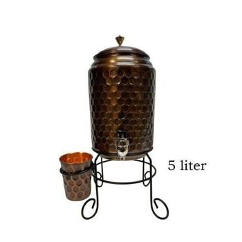 Réservoir d'eau en cuivre pur (5 l) + 1 tasse (diamant antique) 1