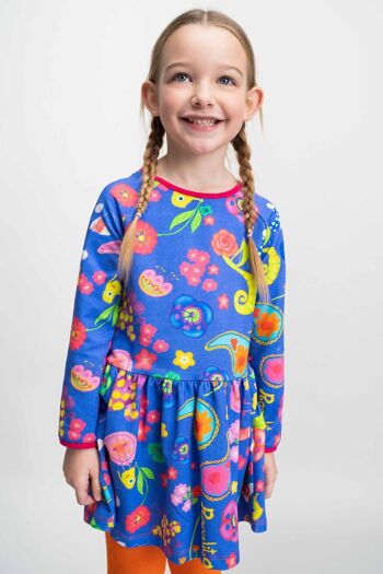 ROBE pour fille bleu coton fleurs - DURNESS 1