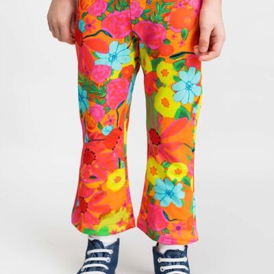 LEGGINGS pour fille en coton fleurs multicolores orange - KINROSS