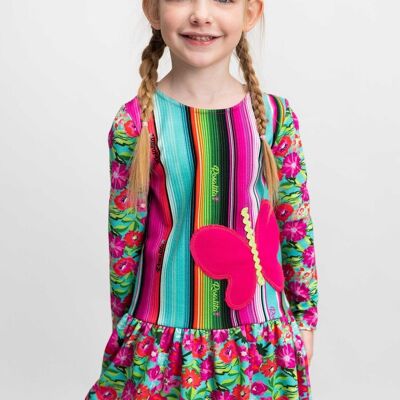 Girl's multicolored striped flower butterfly DRESS - LANARK