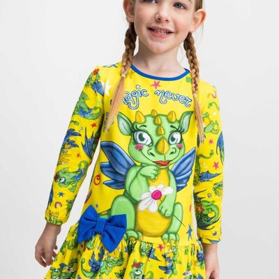 Girl's yellow dragon cotton DRESS - ALITINE