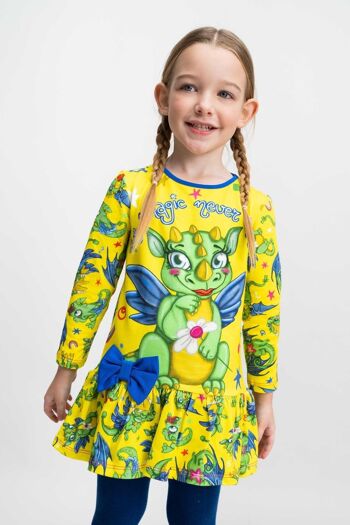 ROBE coton dragon jaune fille - ALITINE 1