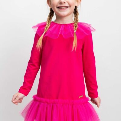 ROBE fille en coton rose - BORDURES FUCHSIA