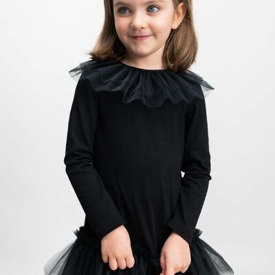 GIRL COTTON DRESS - BORDERS BLACK