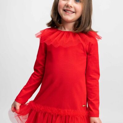 GIRL COTTON DRESS - RED BORDERS