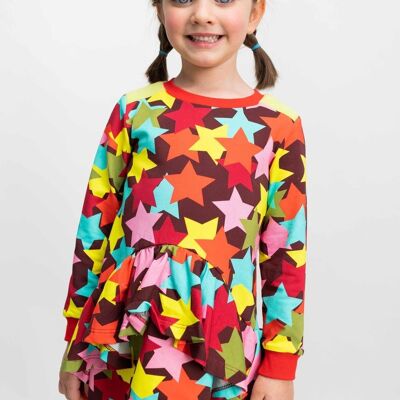 Girl's multicolored stars cotton DRESS - BUTE