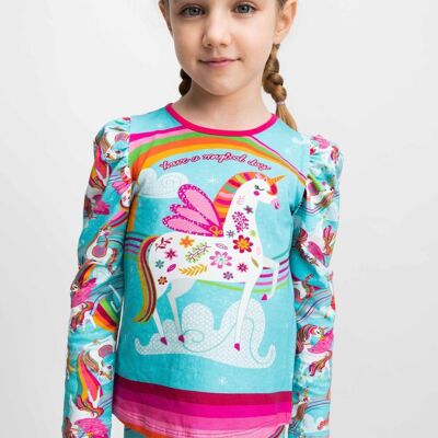 TUNICA bambina cotone unicorno blu - CAIRNYAN