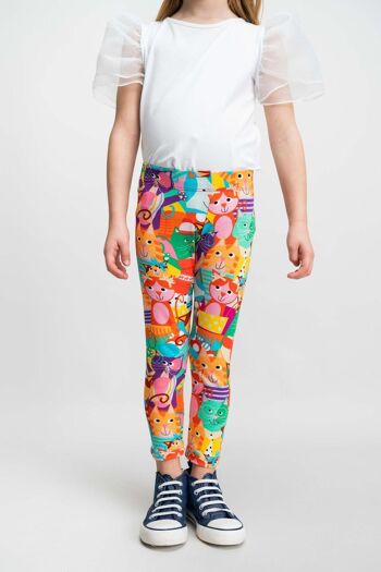 LEGGINGS fille coton chats multicolores - DEBYSIDE 1