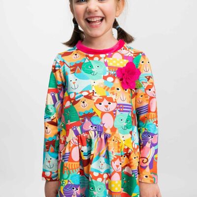 Girl's multicolored cotton cats DRESS - DERBYSIDE