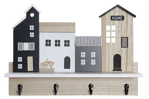 ESTANTERIA PARED MDF 39X9X27 PERCHERO X4 NATURAL LD180714