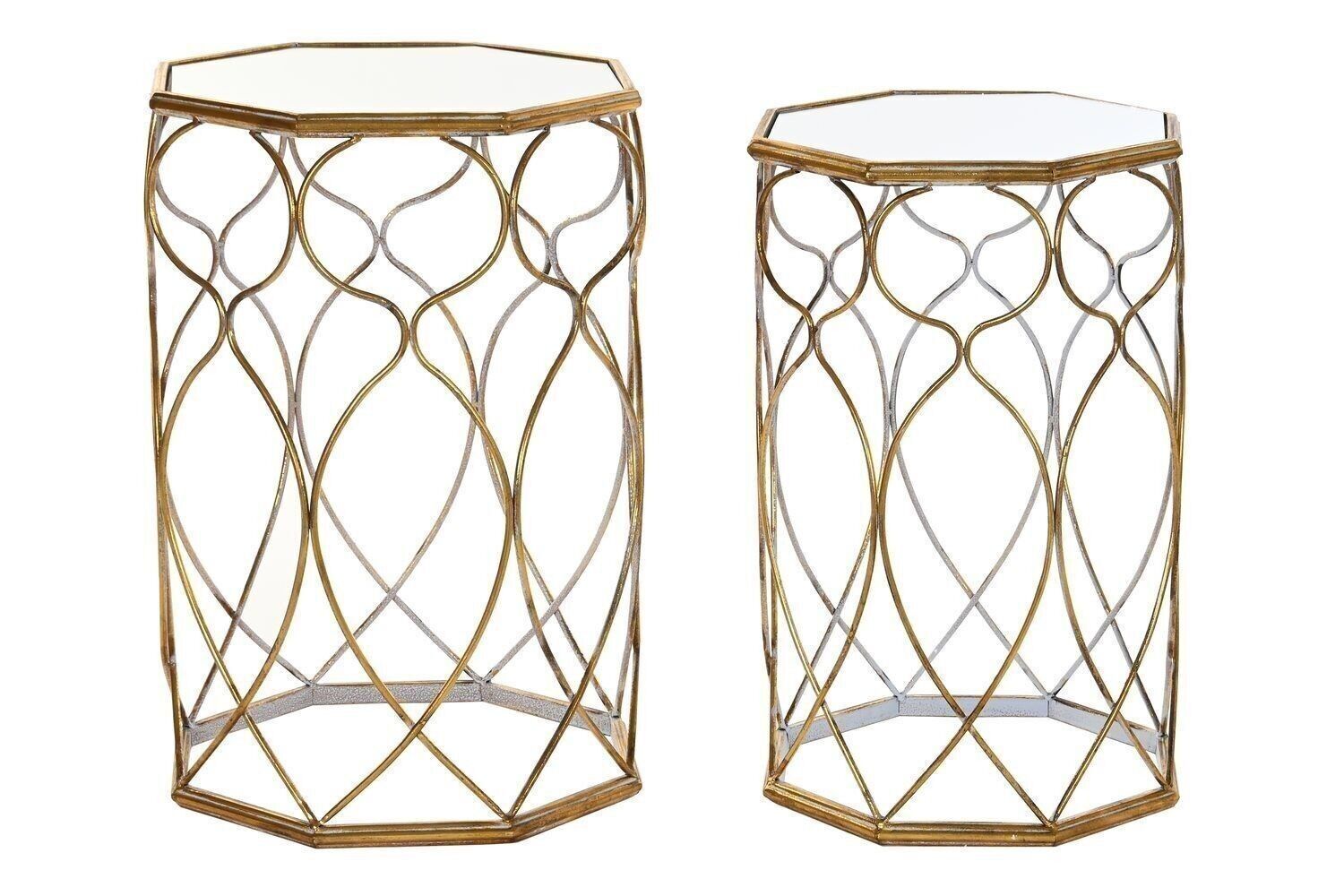 SET TAVOLINO 2 SPECCHI METALLO 42X42X63 DORATO LD195515