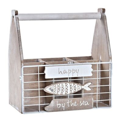 BOTTLE RACK WOOD METAL 26X15X27 BROWN FISH LM196433