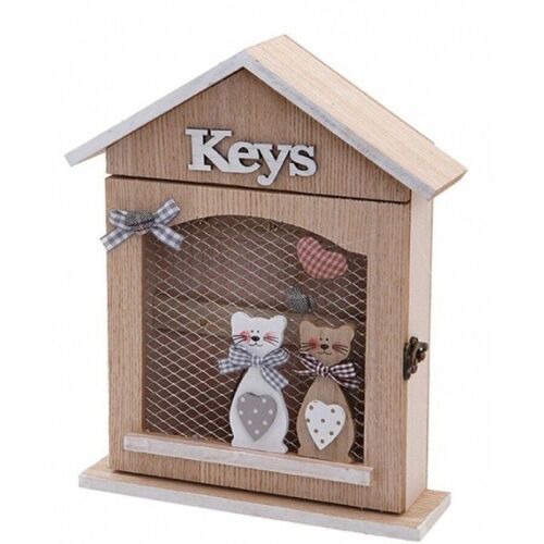 Wooden wall mounted Key Holder with 2 cute cats design. 21x28x6cm