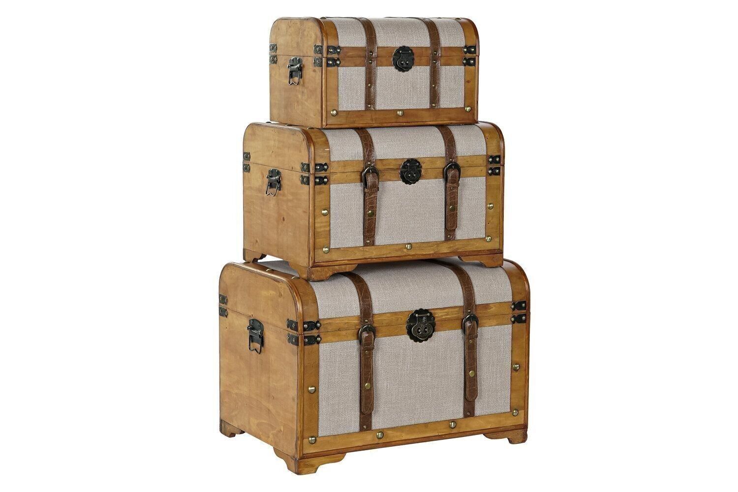 BAULE SET 3 LEGNO TELA 61X43X42,5 MARRONE BEIGE MB182002