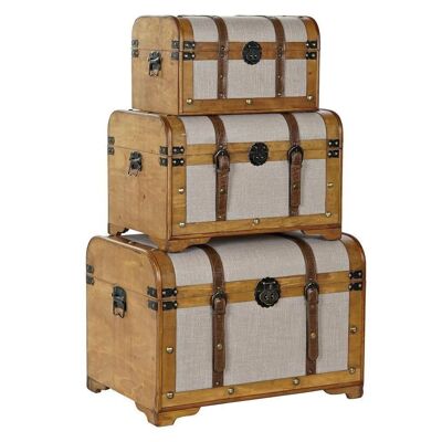 BAULE SET 3 LEGNO TELA 61X43X42,5 MARRONE BEIGE MB182002