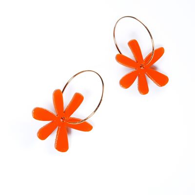 Boucles d'oreilles AVRIL S anneau fin or - Orange Fluo