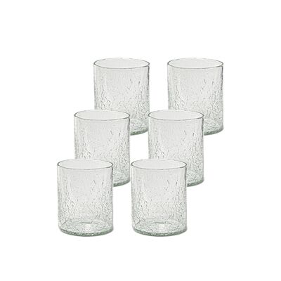 Serie von 6 Gläsern aus mundgeblasenem, klarem Craquelé-Glas