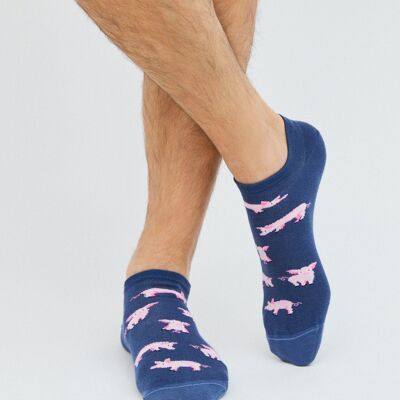 BePig Blue - 100% Organic Cotton Ankle Socks