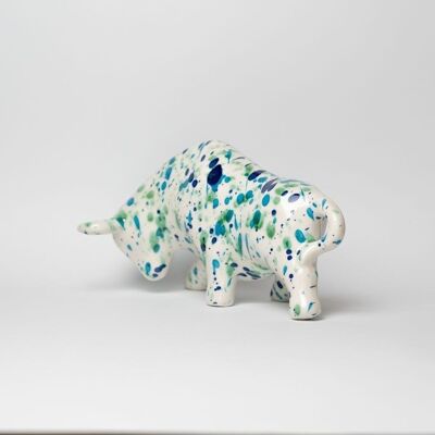 Toro figura de cerámica decoración hogar / Azul y verde - CORAL