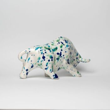Figurine taureau en céramique décoration d'intérieur / Bleu et vert - CORAIL 4