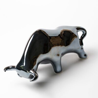 Toro figura de cerámica decoración hogar / Negro brillo