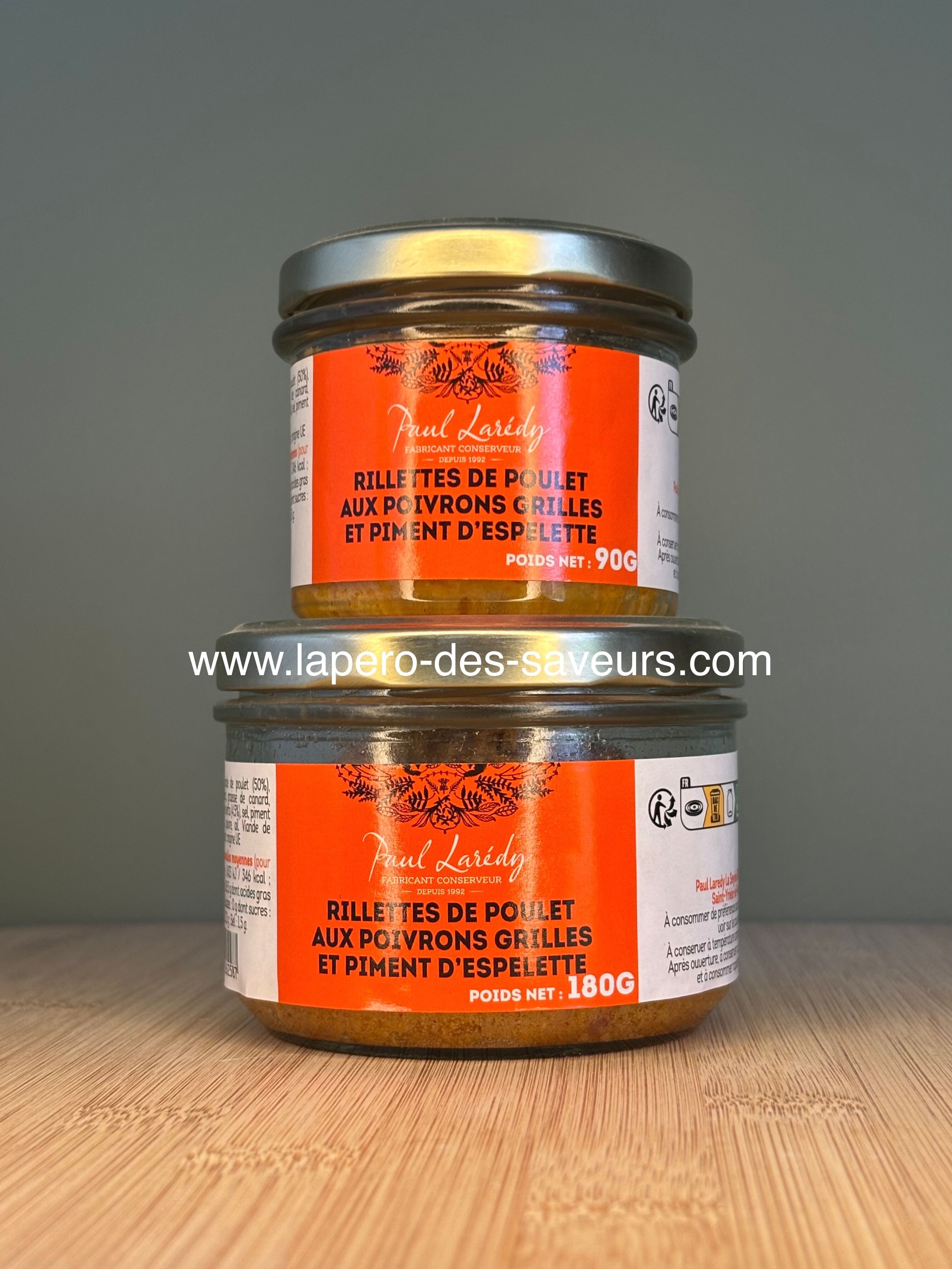 Rillettes di pollo con peperoni arrostiti e peperoncino di Espelette 90 g o 180 g
