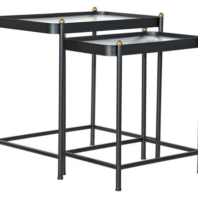 SET TAVOLINO 2 METALLO VETRO 60X43X62 NERO MB183142