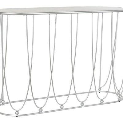 CONSOLE METAL MARBRE 115X35X78 BLANC ARGENT MB186467