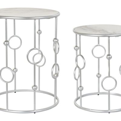SIDE TABLE SET 2 MARBLE 46X46X60 SILVER MB186468