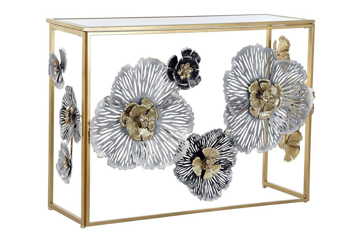 CONSOLLE SPECCHIO METALLO 108,5X38X80 FIORI GRIGIO MB187029