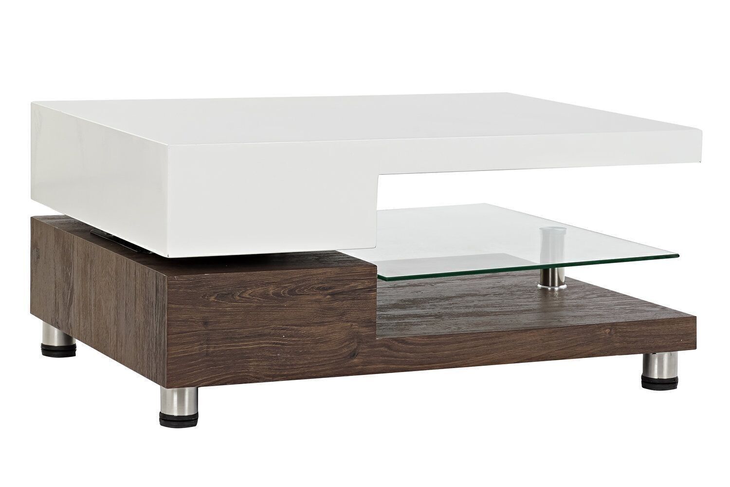 TAVOLINO BASSO MDF VETRO 80X60X38 BIANCO MB188059