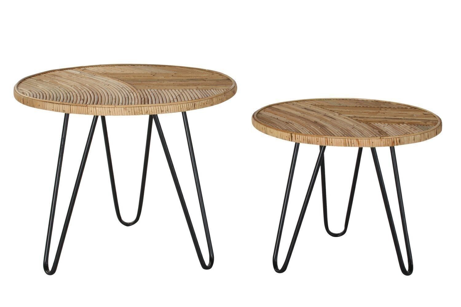 SET TAVOLINO 2 METALLO RATTAN 61X61X50 NATURALE MB189078