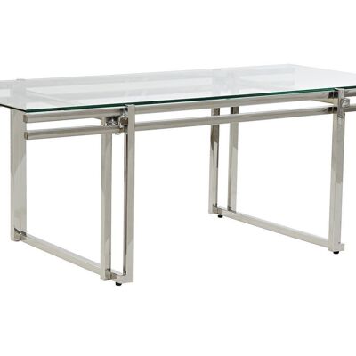 TAVOLINO IN ACCIAIO INOX VETRO 120X60X45 ARGENTO MB189839