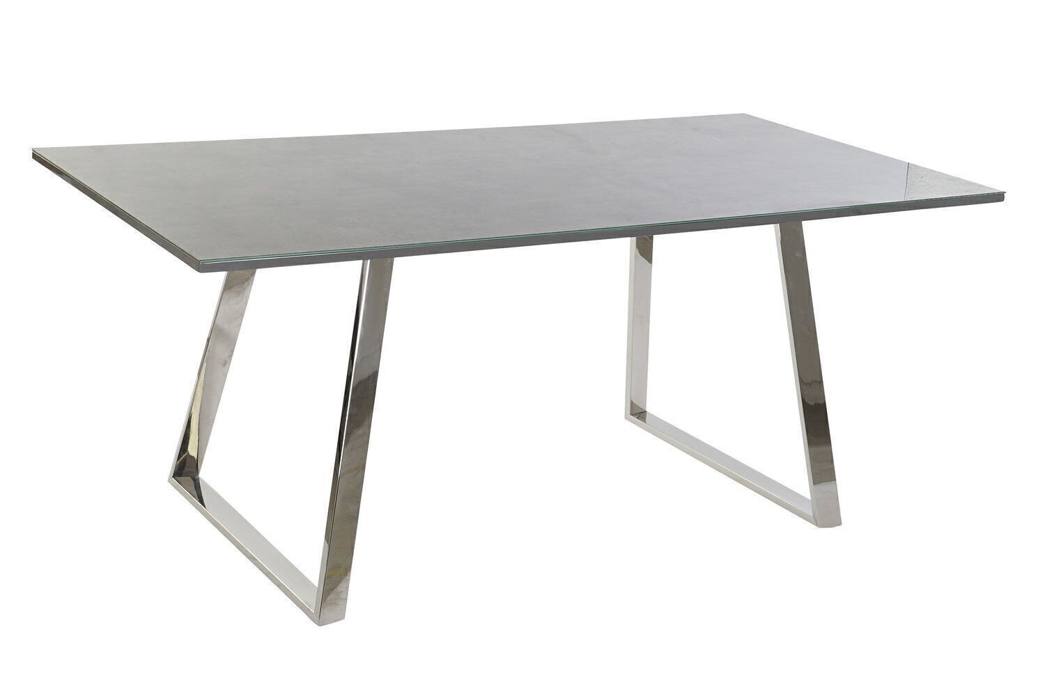 TAVOLO PRANZO ACCIAIO VETRO 180X90X76 GRIGIO SCURO MB190886