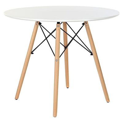 TABLE DE REPAS RONDE MDF BOULEAU 90X90X74 BLANC MB194142