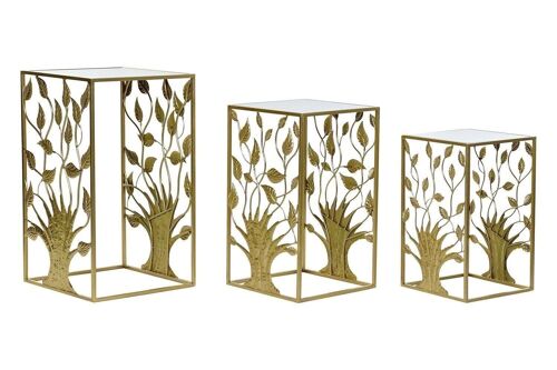 MESITA AUXILIAR SET 3 METAL ESPEJO 40X40X70 ARBOL MB194904